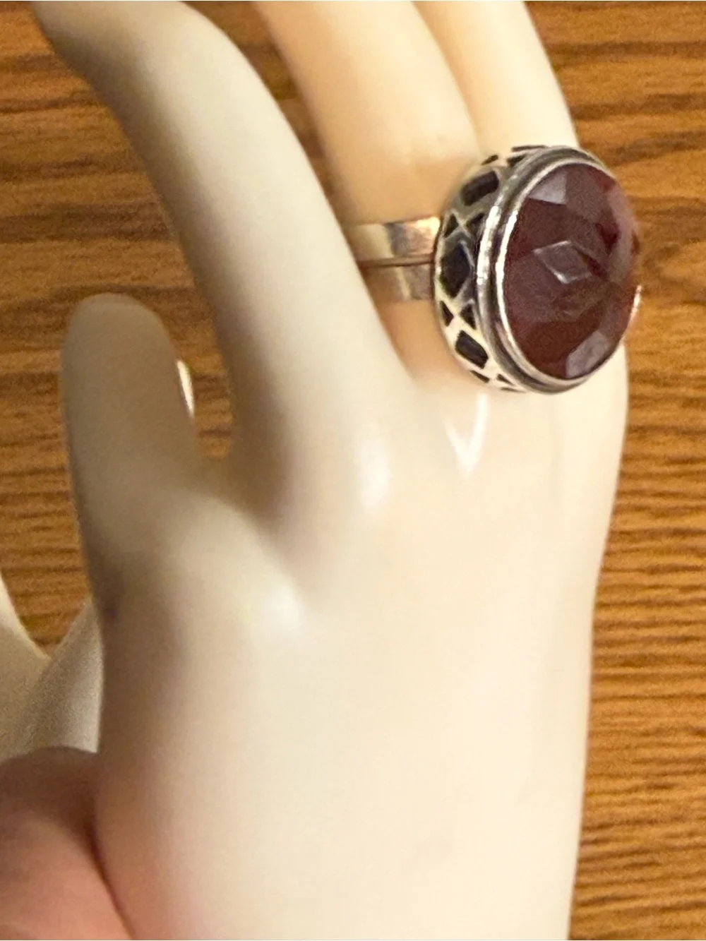 Sterling Silver 925 Chunky Ring Size 7 Brown Faceted Stone